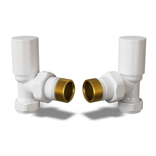 Modern Round Radiator Valves Angled White â€“ Pair
