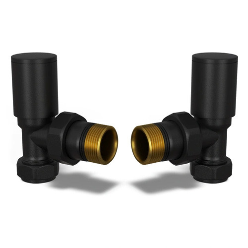 Modern Round Radiator Valves Angled Black â€“ Pair
