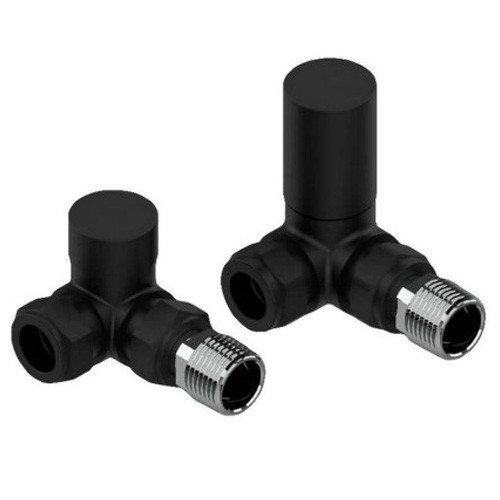 Modern Round Radiator Valves Corner Black â€“ Pair