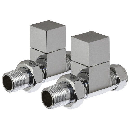 Modern square radiator valves straight chrome