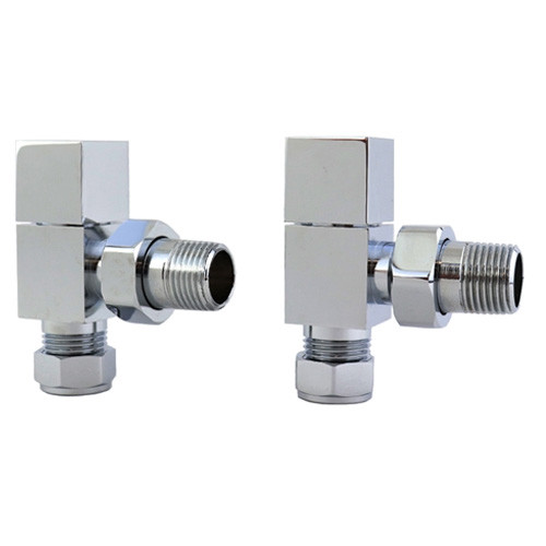 Modern square radiator valves angled chrome