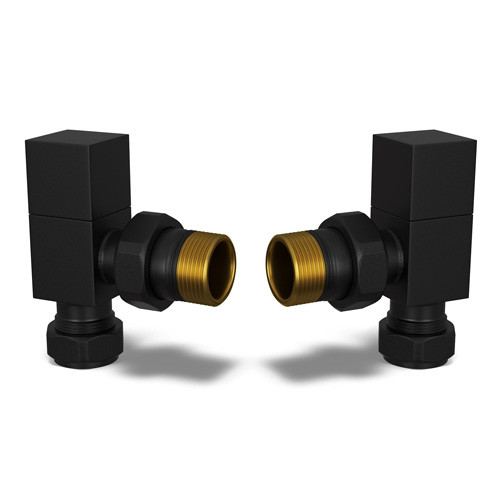 Modern square radiator valves angled black