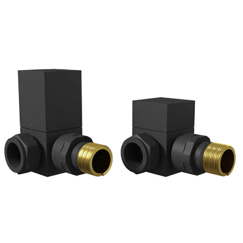 Modern Square Radiator Valves Corner Black - Pair