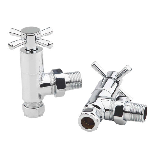 Modern Cross Head Angled Radiator Valves Chrome