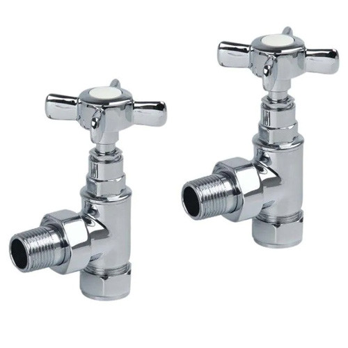 Traditional cross head angled radiator valves chrome