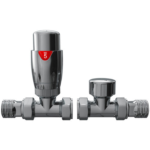 Modern straight thermostatic radiator valve + lockshield valve