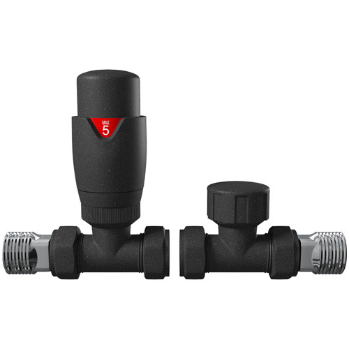 Modern Straight Thermostatic Radiator Valve + Lockshield Valve - Anthracite