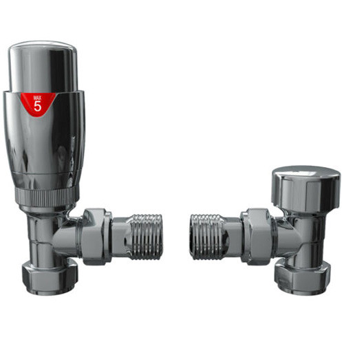 Modern Angled Thermostatic Radiator Valves + Lockshield Valve Chrome