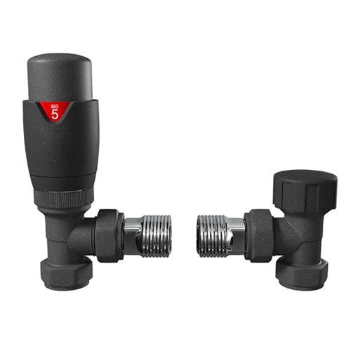 Buy Modern Angled Thermostatic Radiator Valve & Lockshield Valve Anthracite 