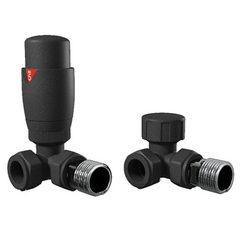 Buy Modern Corner Thermostatic Radiator Valve & Lockshield Valve Anthracite â€“ Pair at Tap-in.com - supplies made easy.