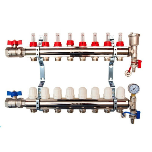 Hetta Wet Under Floor Heating Manifold + Isolation Valves - 8 Port 