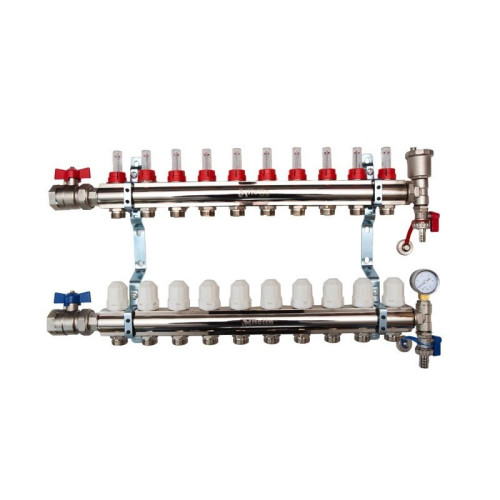 Hetta Wet Under Floor Heating Manifold + Isolation Valves - 10 Port 