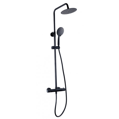 Kartell Nero Round Thermostatic Bar Shower Valve + Rigid Riser Shower Kit - Matt Black 