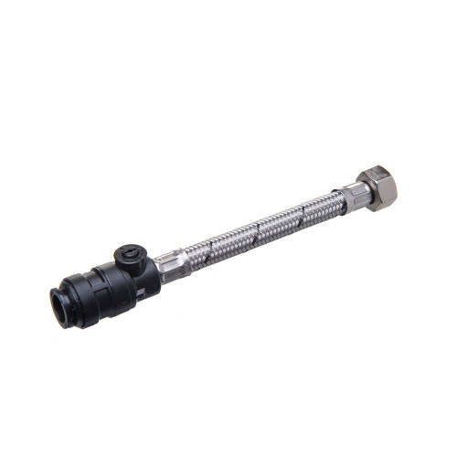 Flexible Tap Connector With Isolation Valve Push Fit - 15mm x ½" x 300mm 