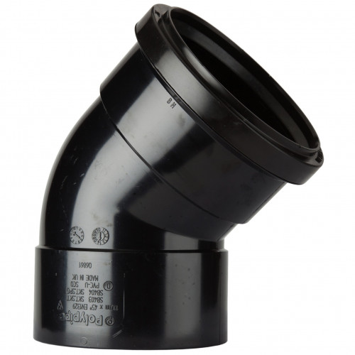 Polypipe 45° Elbow  Double Socket (Black) - 82mm 