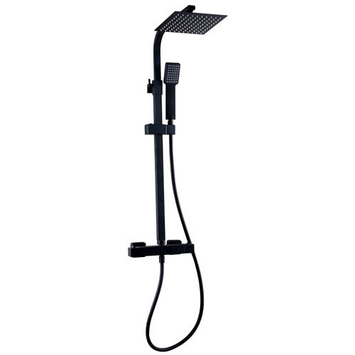 Kartell Nero Square Thermostatic Bar Shower Valve + Rigid Riser Shower Kit - Matt Black 