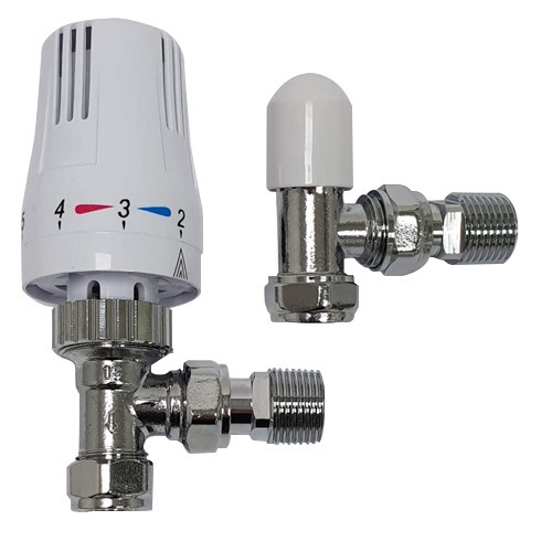 K-Therm Style Angled Thermostatic radiator valve & lockshield