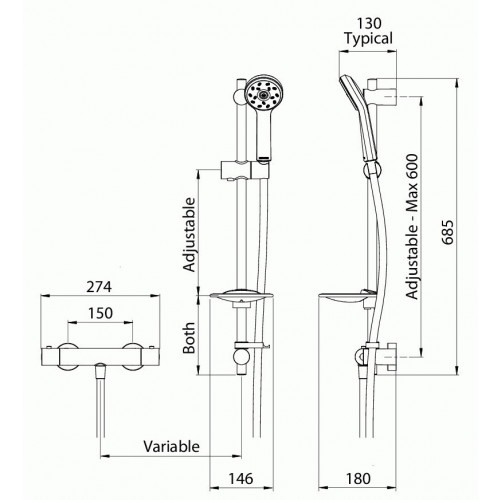 Tapin Methven Maku Cool Touch Bar Shower + Shower Rail Kit