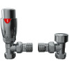 Modern Angled Thermostatic Radiator Valve & Lockshield Valve Chrome -